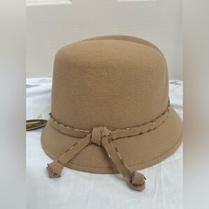 Tan 100% wool Hat with Braided Detail